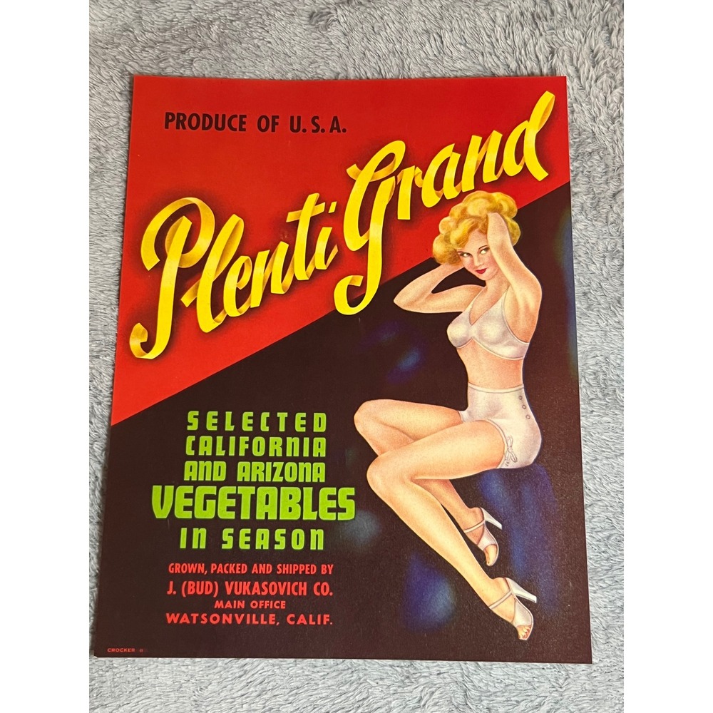 Vintage Pleuti Grand Produce Poster Pin-Up Art California Vegetables 7x9 USA Ltd